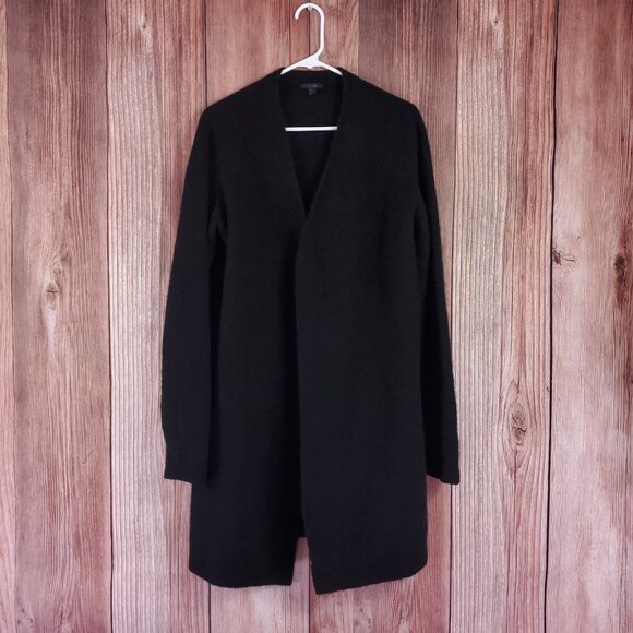 COS Mohair Wool Blend Cardigan Sweater Sz Large Black Open Front Fuzzy Longline - Picture 2 of 14